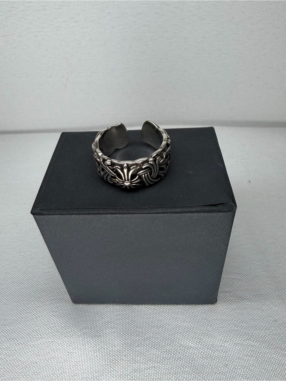 Silver Tone Y2k Cuff Ring - Open Adjustable Band
